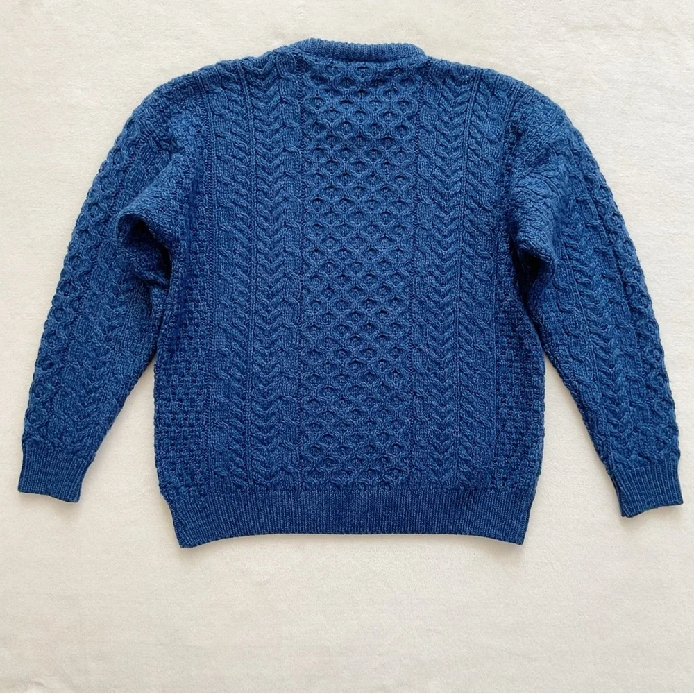 Carraigdonn Merino Wool Irish Crewneck Aran Fisherman’s Cable Knit Sweater - Picture 8 of 11